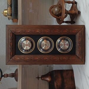 Vintage Wooden Thermometer Barometer Hygrometer Weather Boathouse Beach Coastal